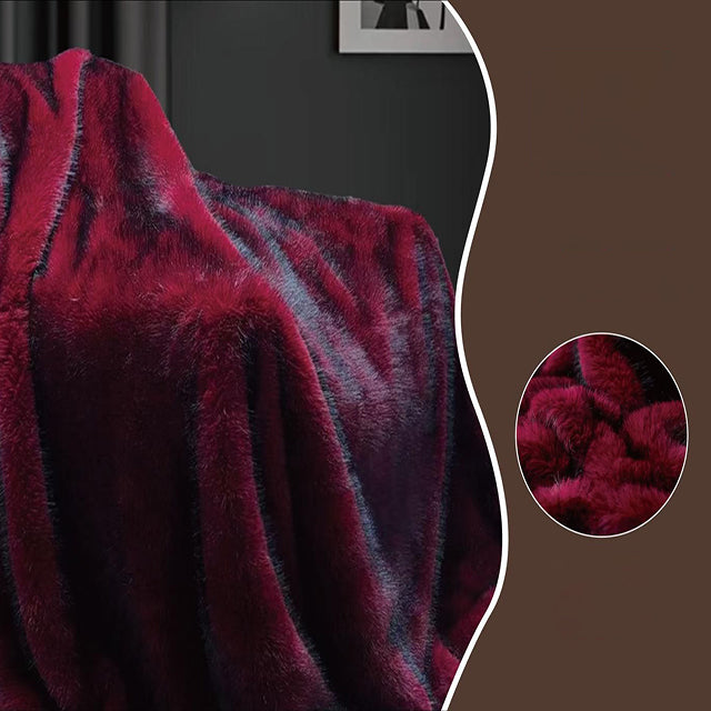 Луксозно одеяло с изкуствен косъм от норка - цвят бордо 