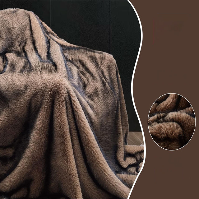 Луксозно одеяло с изкуствен косъм от норка - кафяво 