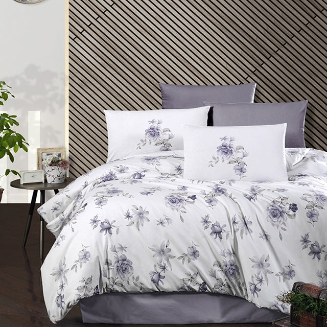 Спално бельо с 2 плика от ранфорс памук – бяло с цветя