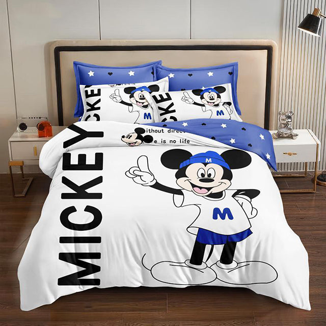 3D Единично спално бельо – бяло и синьо с Мики Маус и звездички