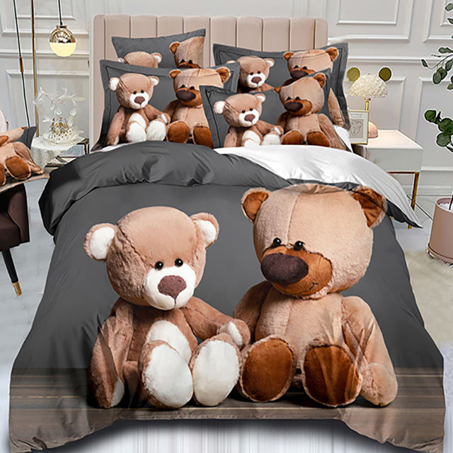 3D Единично спално бельо - сиво с мечета