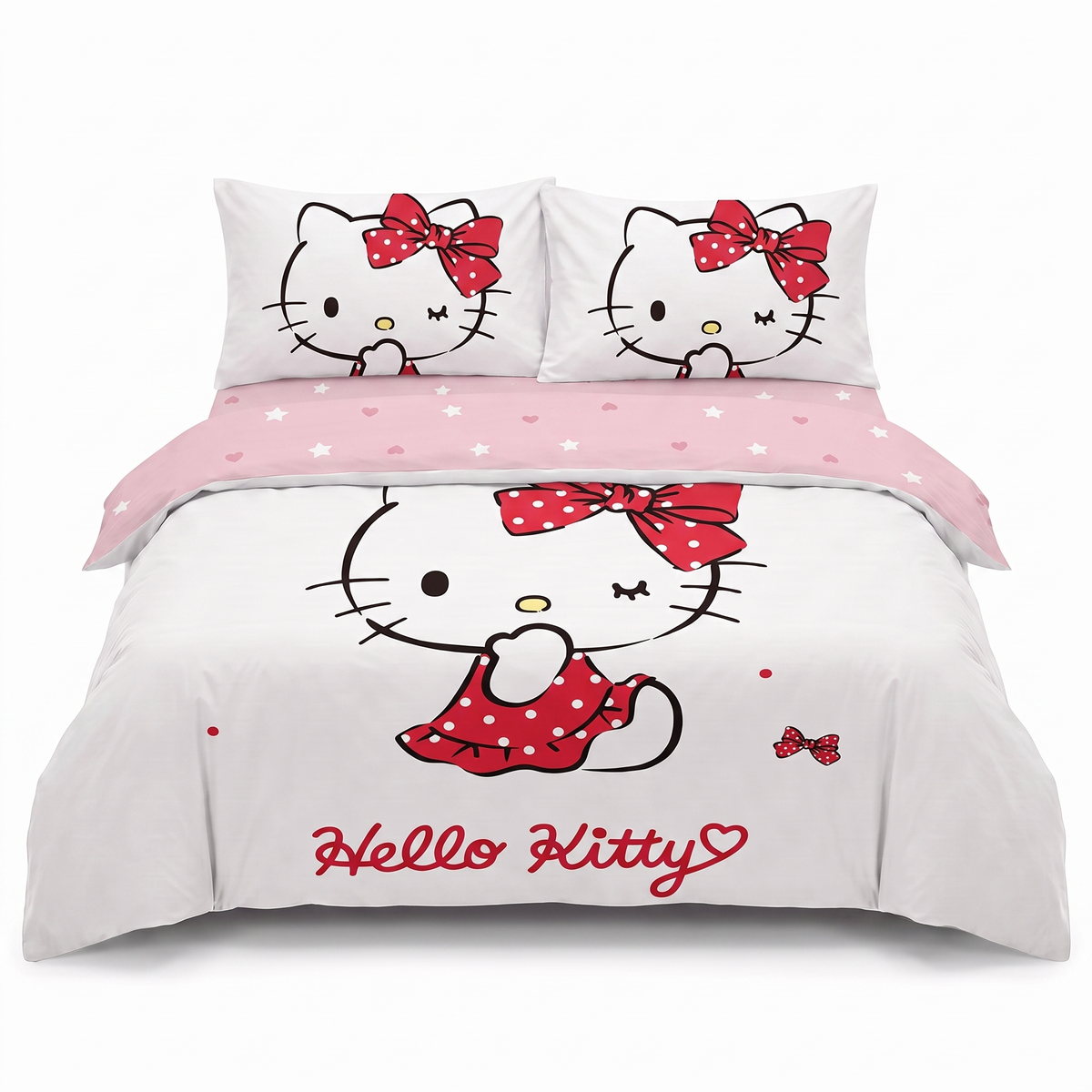 3D Единично спално бельо - бял цвят с Hello Kitty