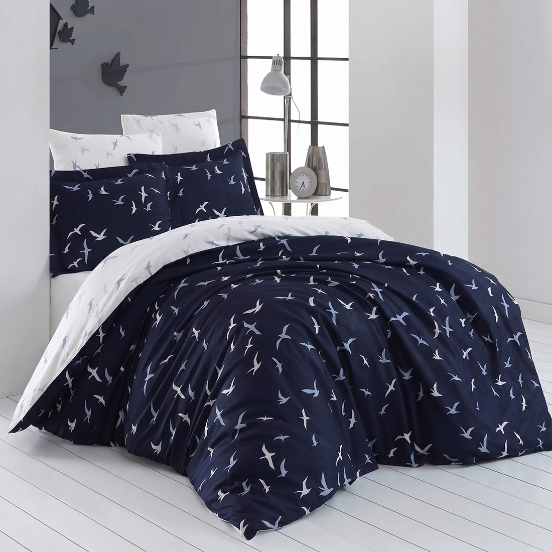 Двоен спален комплект от памучен сатен - Liberta Navy Blue