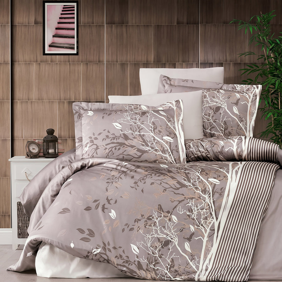 Двоен спален комплект от памучен сатен - Living Brown