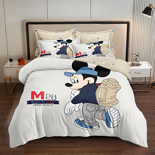 3D Спално бельо от 100% памук – бяло и бежово с Мики Маус