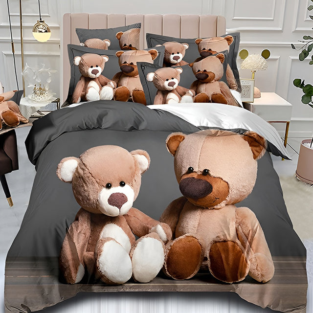 3D Спално бельо от 100% памук – сиво с мечета