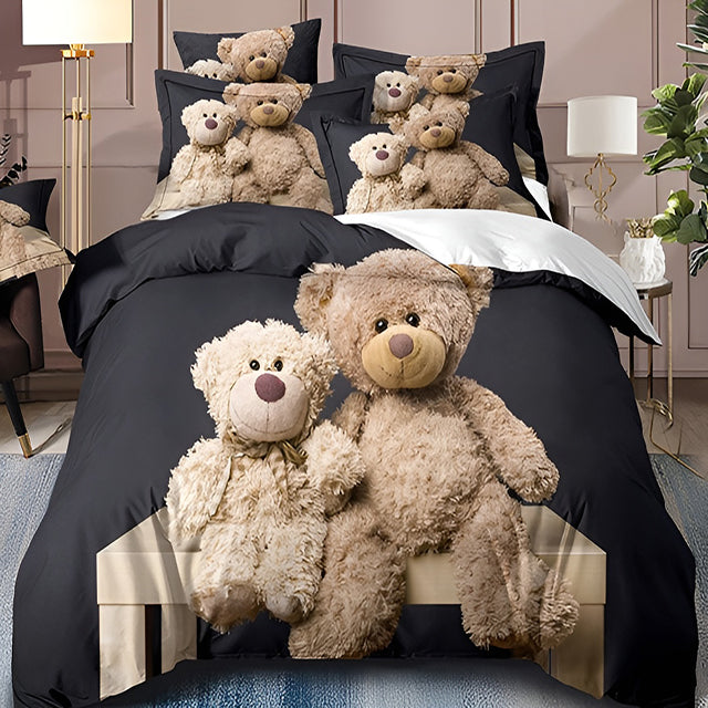 3D Спално бельо от 100% памук – черно с мечета