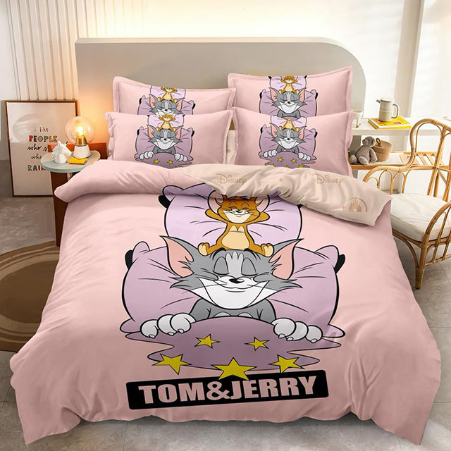 3D Спално бельо от 100% памук - розово с Том и Джери