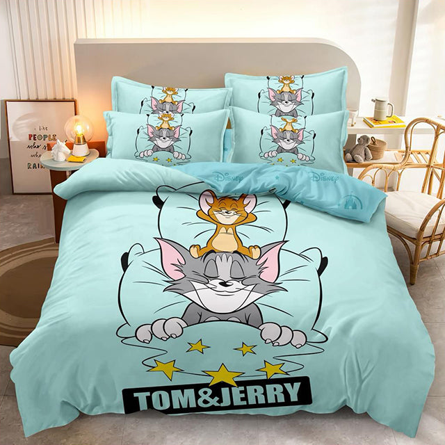 3D Спално бельо от 100% памук - синьо с Том и Джери