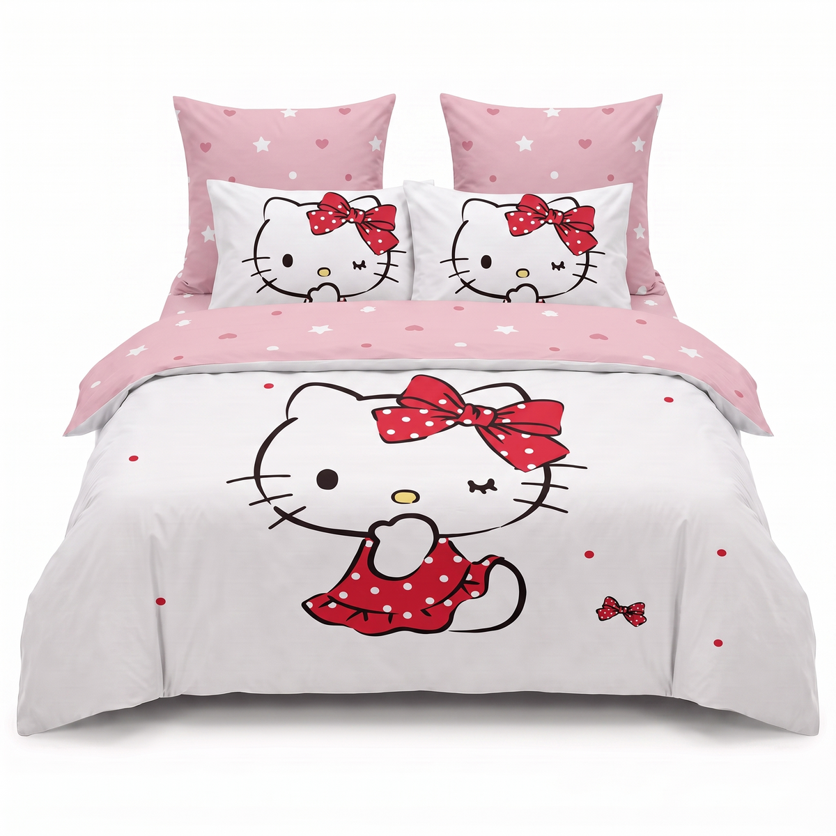 3D Спално бельо от 100% памук - бял цвят с Hello Kitty