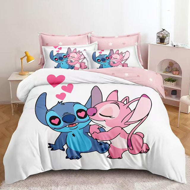 3D Спално бельо от 100% памук - бял цвят със Стич