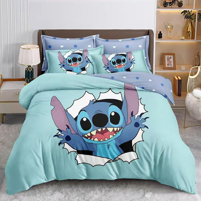 3D Спално бельо от 100% памук - цвят тюркоаз със Стич