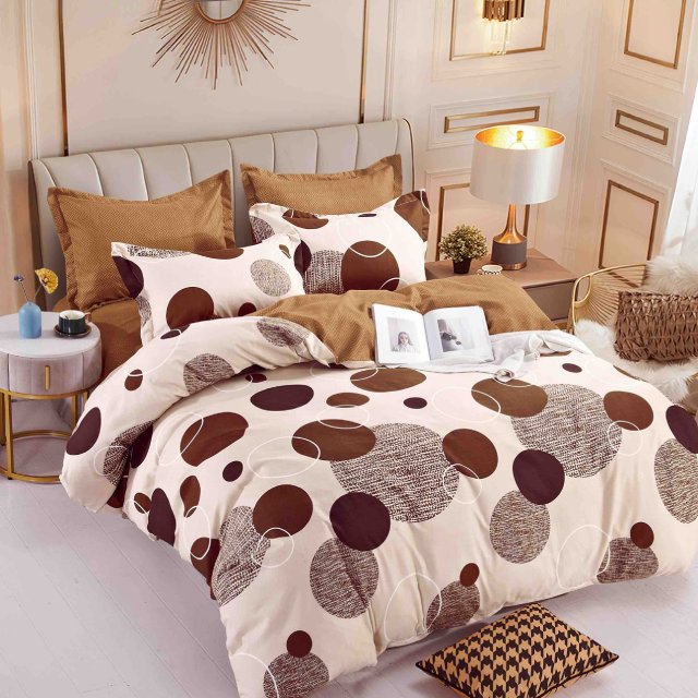 Спално бельо от 100% памук - бежово с кафяви точки - F6-145