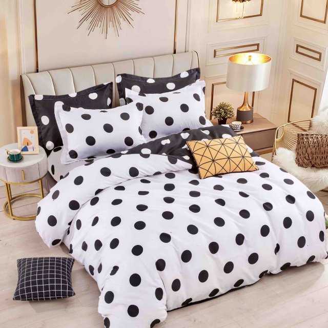 Спално бельо от 100% памук - бяло с черни точки - F6-223