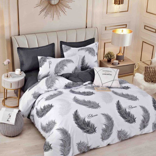 Спално бельо от 100% памук - бяло с пера - F6-89
