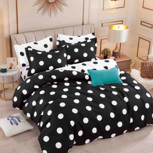 Спално бельо от 100% памук - черно с бели точки - F6-222