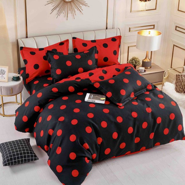 Спално бельо от 100% памук - черно с червени точки - F6-219