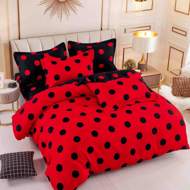 Спално бельо от 100% памук - червено с черни точки - F6-39