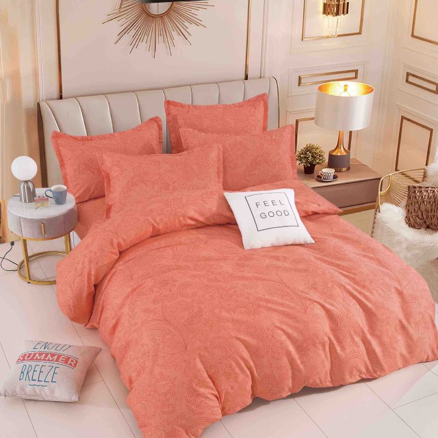 Спално бельо от 100% памук - корал с листа - F6-217