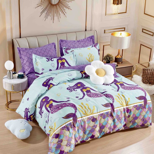 Спално бельо от 100% памук - лилаво с русалки - F6-130