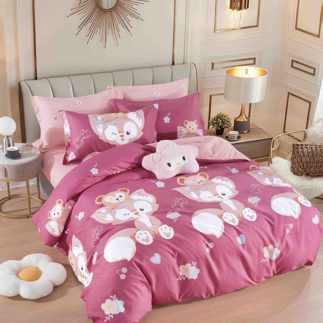 Спално бельо от 100% памук - розово с животинки - F6-114