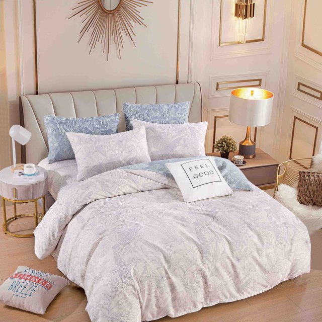 Спално бельо от 100% памук - сиво и синьо с орнаменти - F6-153