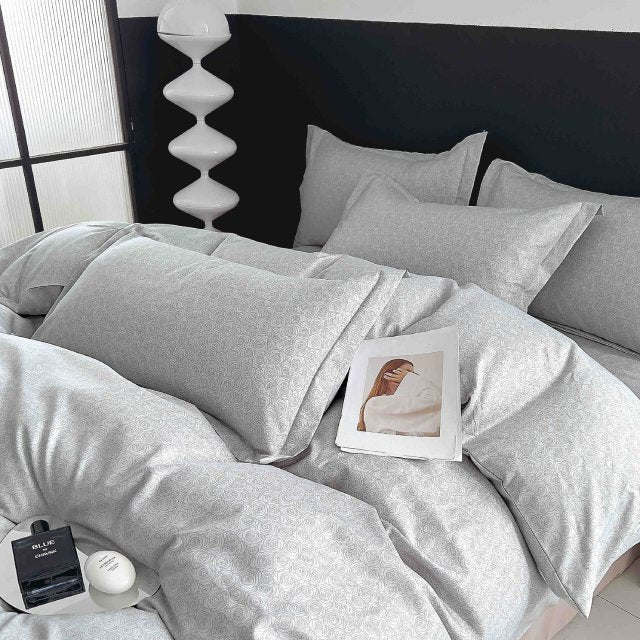 Спално бельо от 100% памук - сиво с рози - F6-84