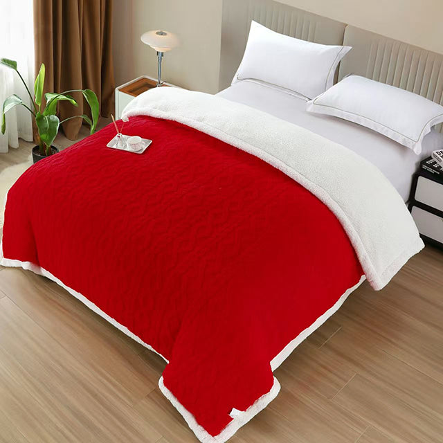 Плюшено одеяло с цип - червен цвят с плетка 