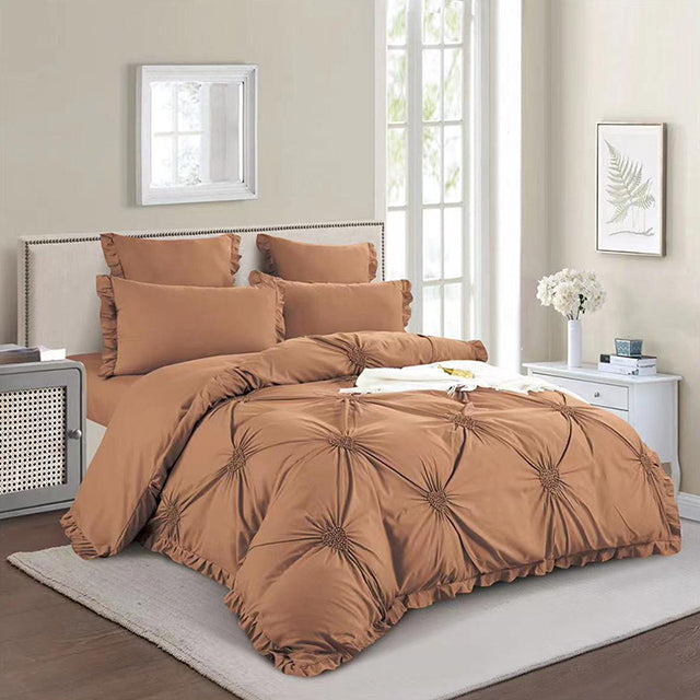 Едноцветно спално бельо с ластик от 100% памук – кафяво