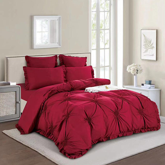 Едноцветно спално бельо с ластик от 100% памук – тъмночервено