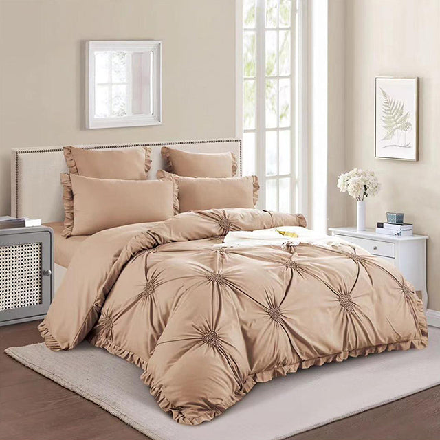 Едноцветно спално бельо с ластик от 100% памук – светлокафяво