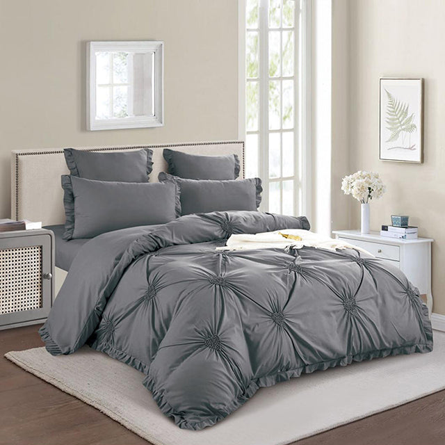 Едноцветно спално бельо с ластик от 100% памук – сиво