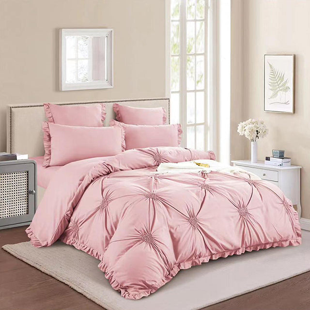 Едноцветно спално бельо с ластик от 100% памук – розово