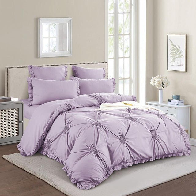 Едноцветно спално бельо с ластик от 100% памук – светлолилаво
