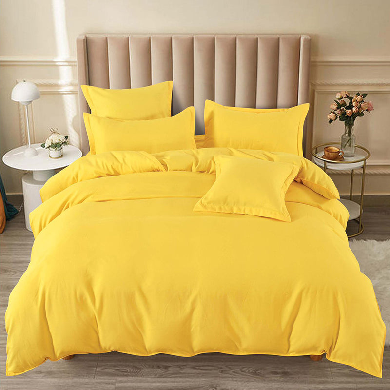 Едноцветно спално бельо с ластик - жълто