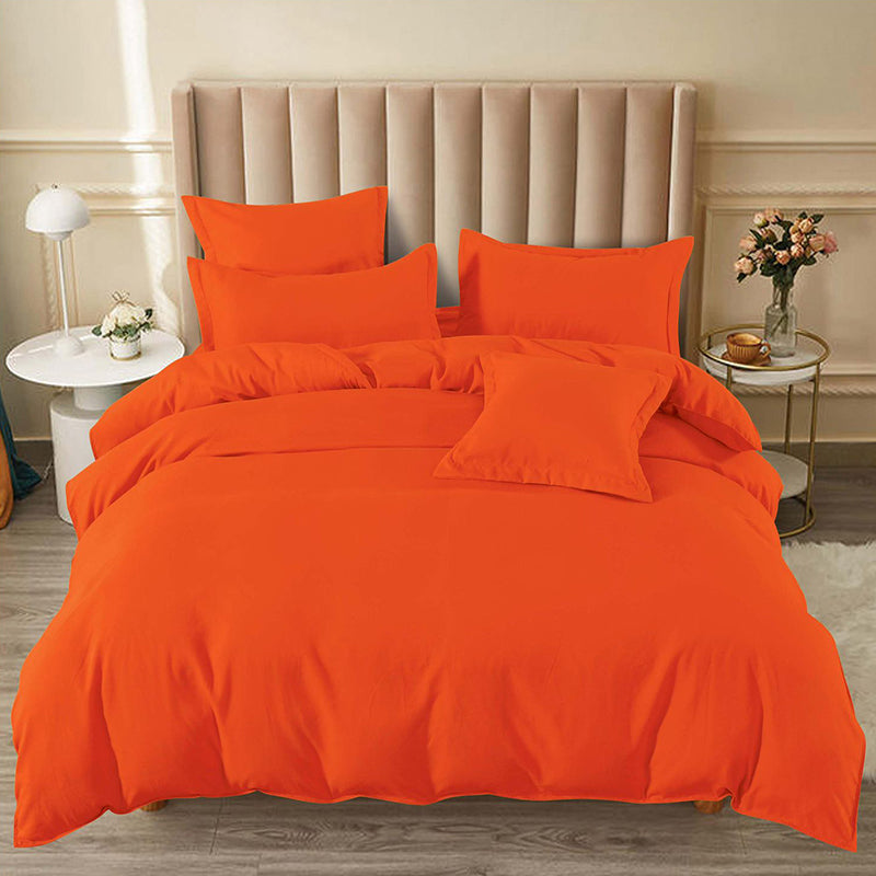 Едноцветно спално бельо с ластик - оранжево
