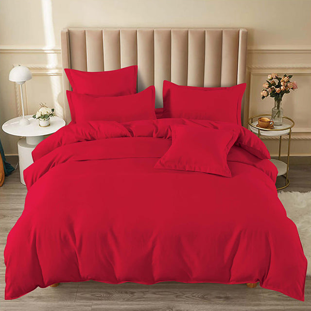 Едноцветно спално бельо с ластик - червено