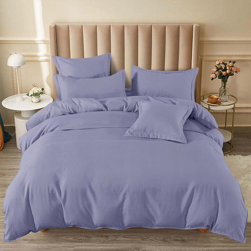 Едноцветно спално бельо с ластик - сиво-лилаво