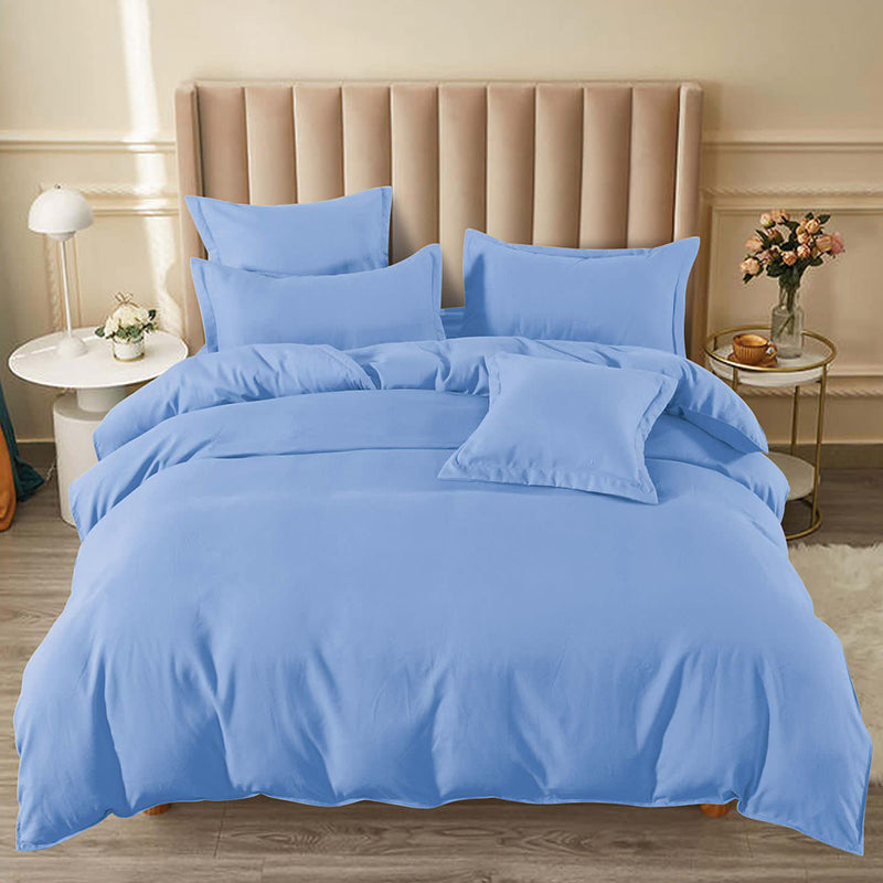 Едноцветно спално бельо с ластик - светлосиньо