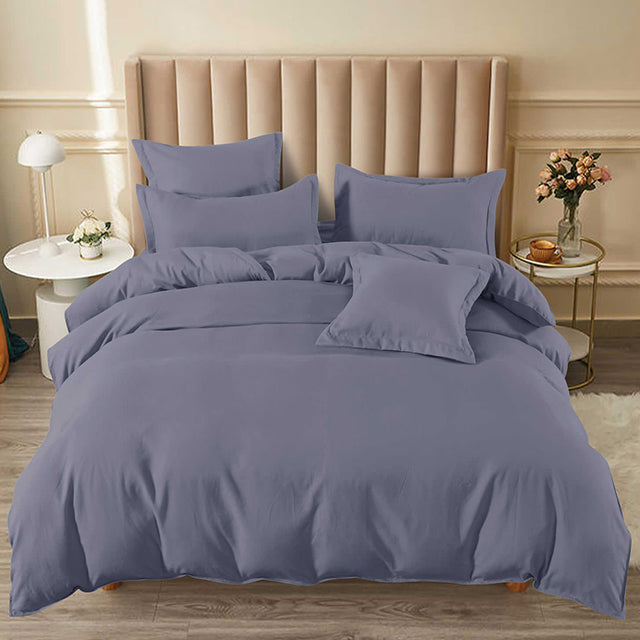 Едноцветно спално бельо с ластик - лилаво-сиво