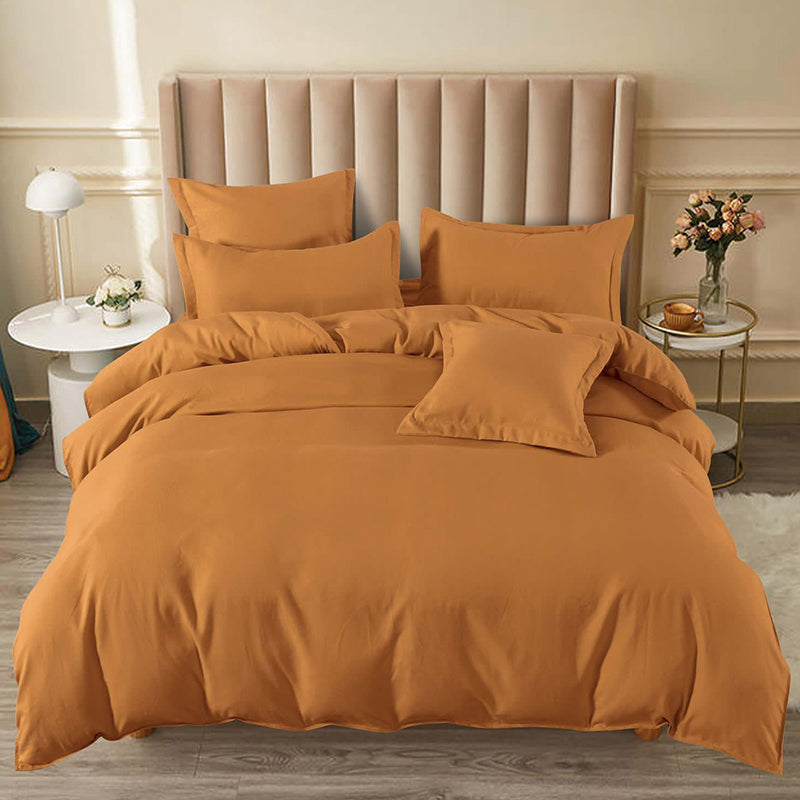 Едноцветно спално бельо с ластик - кафяво