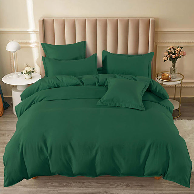 Едноцветно спално бельо с ластик - масленозелено