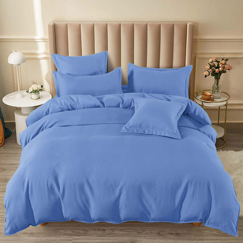 Едноцветно спално бельо с ластик - синьо