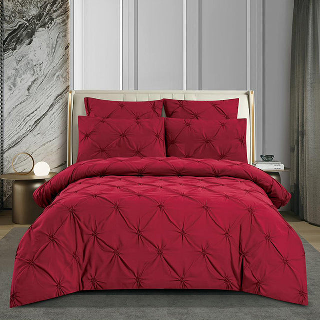 Едноцветно спално бельо с ластик - тъмночервено