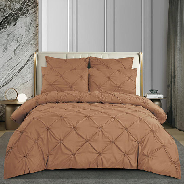 Едноцветно спално бельо с ластик - кафяво