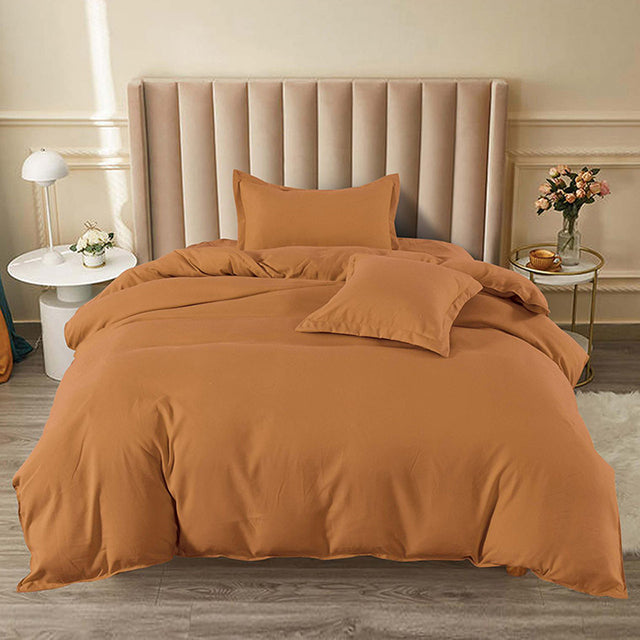 Единично спално бельо с ластик от 100% памук – кафява охра