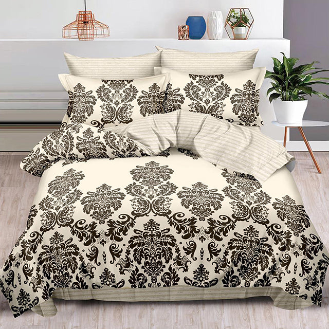 Спално бельо с ластик – бежово с кафяви орнаменти