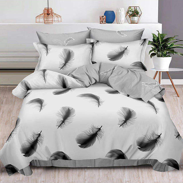 Спално бельо с ластик – сиво с пера