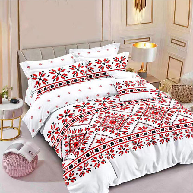 Спално бельо с ластик – бяло с орнаменти и цветя