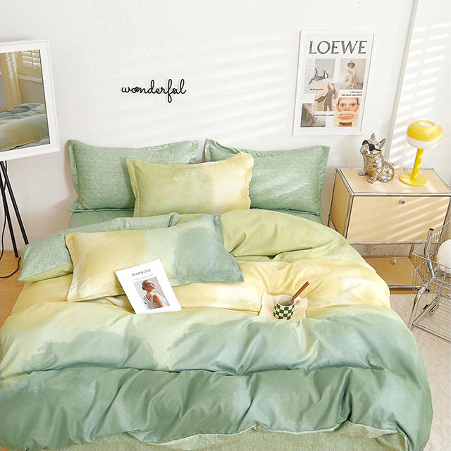 Спално бельо от 100% памук с ластик - зелен омбре ефект